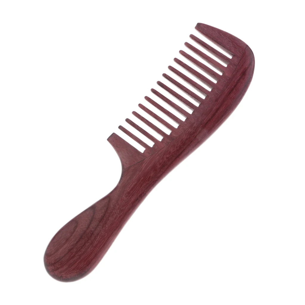 Durable Purpleheart Wood Hair Comb - No Static Detangling Wooden Comb with Round Handle- Handcrafted Wide Toothed