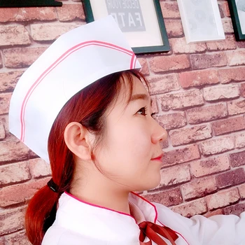 

Kitchen boat hat chef hat men's work hat non-woven chef hat female red edge chef hat disposable paper hat