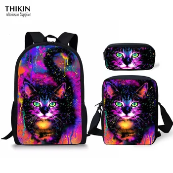 

THIKIN Colorful Cat Pattern 3Pcs/Set School Bags for Girls School Bags Kids Rucksack for Children Book Bag Kids Mochila Escolar