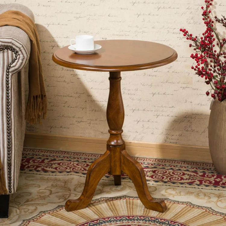 

Solid wood small round table American coffee table corner table creative European simple sofa side table