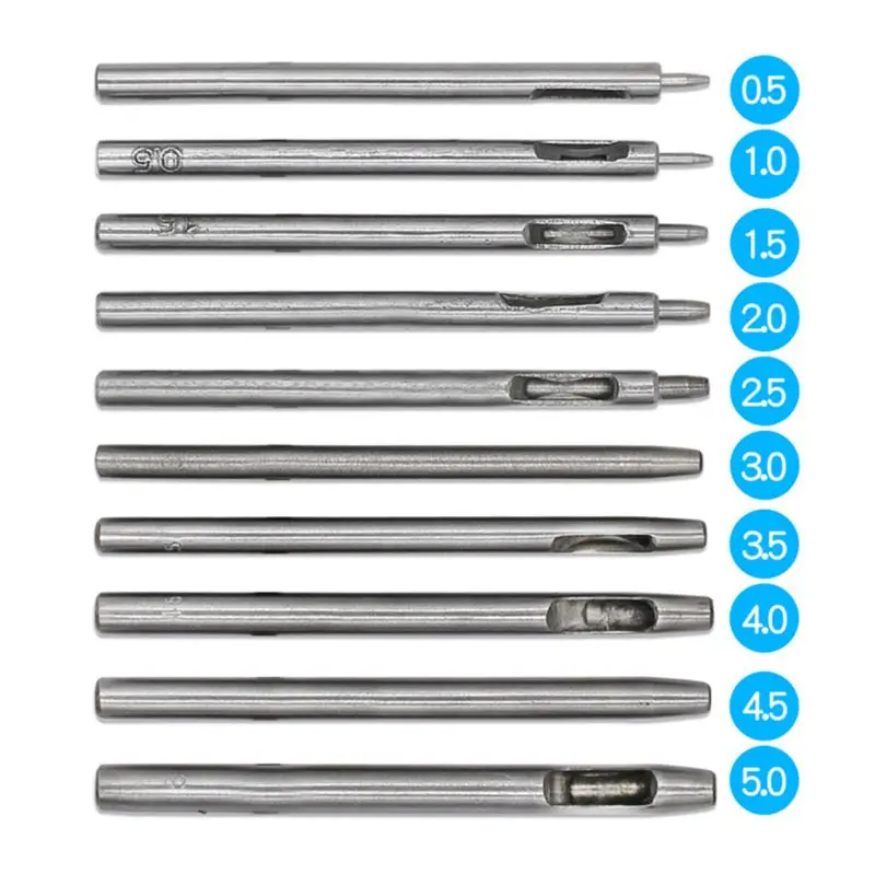 

10pcs Leather Hole Punch Cutter 0.5mm-5mm Working Tools For Leather Watch Bands Belts Canvas Paper Plastics Round Hot A5YD