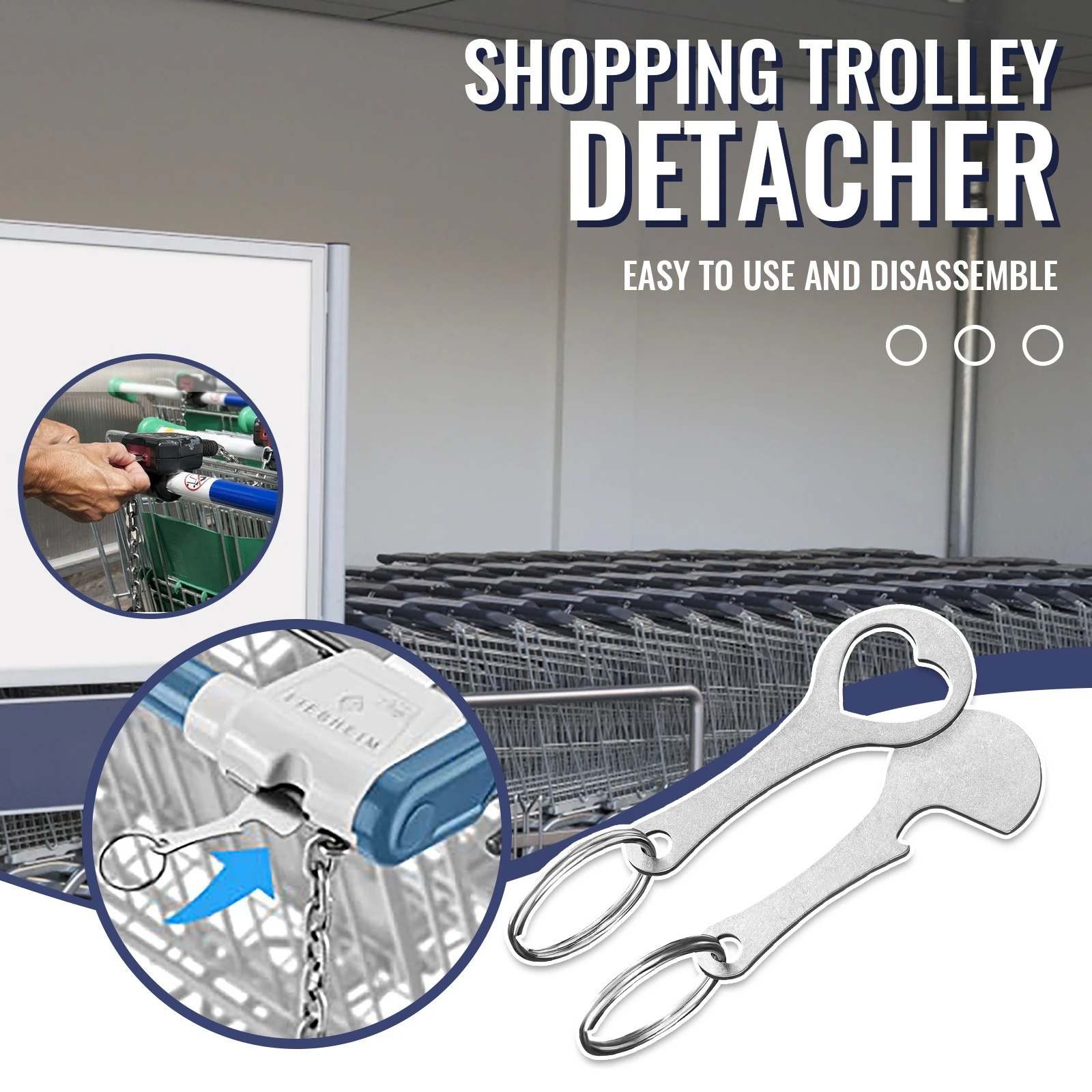2-piece Stainless Steel Shopping Trolley Remover Metal Shopping Keychain Shopping Cart Separator, Keychain Decoration