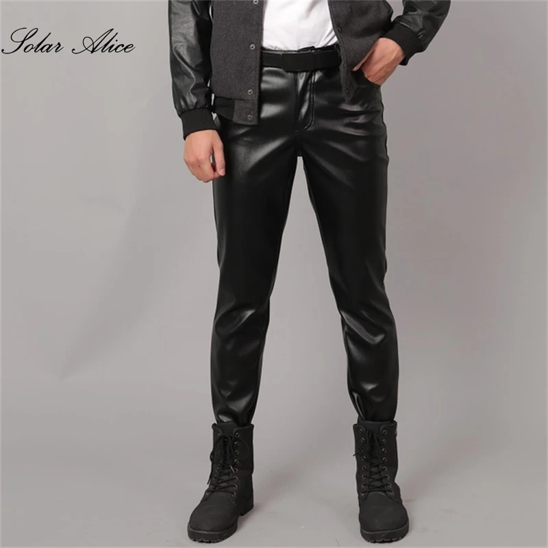 Pantalones de cuero sintético para hombre, pantalón de cintura media, resistente al agua, novedad de 2023, envío gratis