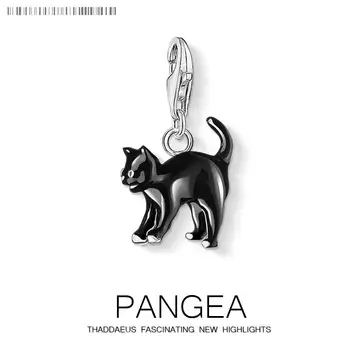 

New Arrival Lovely Cute Pendant Black Cat Enamel 925 Sterling Silver Charm Fit Chain Bracelet for Women Jewelry Accessories