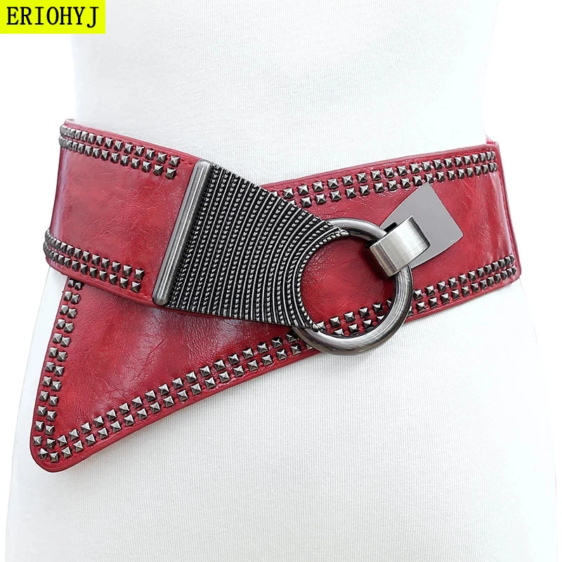 

Ladies punk style orange slant with elastic elastic personality fashion wild wide waist belt diagonally with ladies belt