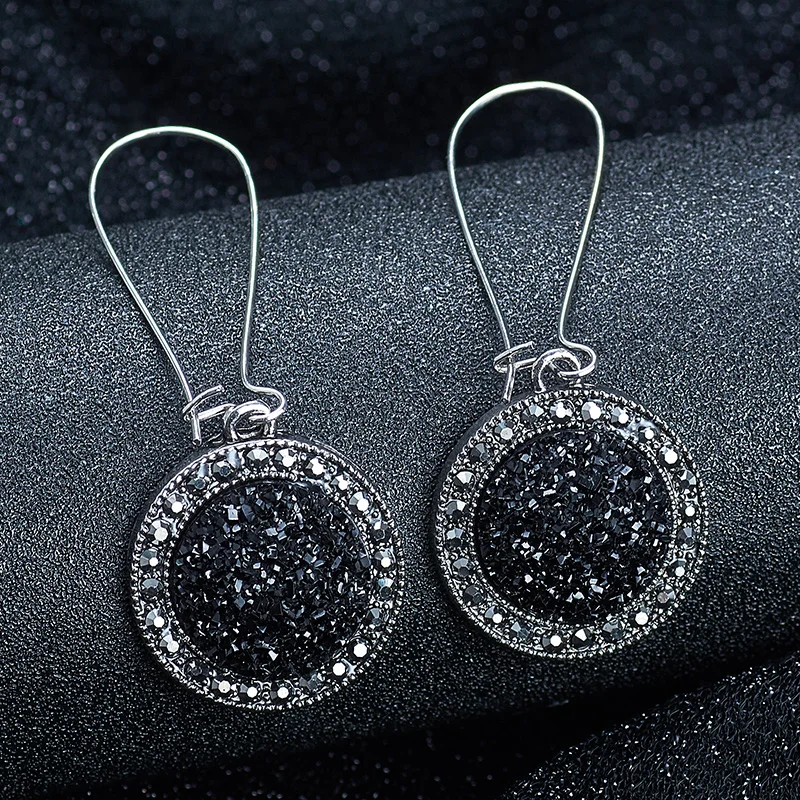 SHUANGR винтажные черные синие драгоценные камни комплекты украшений для женщин античное серебро кристалл круглый камень кулон ожерелье серьги кольцо браслет