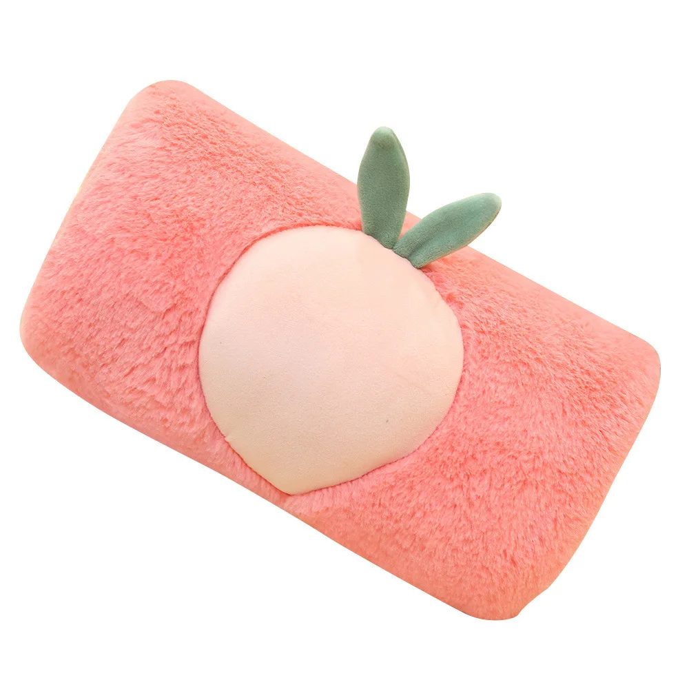 peach Зимняя плюшевая теплая подушка с кроликом, 3d фрукты, клубника, ананас, авокадо, персик, грелка для рук, подушка для тела, подушка для самолета, подушки для сна - Цвет: peach