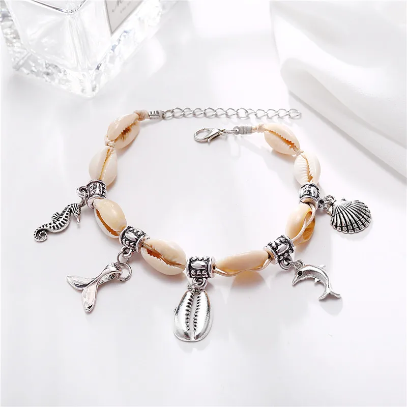 

Women Creative Retro Dolphin Fish Tail Anklet Shell Pendant Anklet Bracelet Beach Ornaments