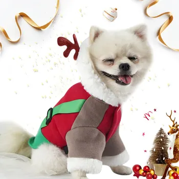 

Pet Dog Clothes Jacket Christmas Dogs Coat Sweater Cartoon Reindeer Costume Warm Winter Thick Party Hooded Jumpsuit Pet Dog Prop