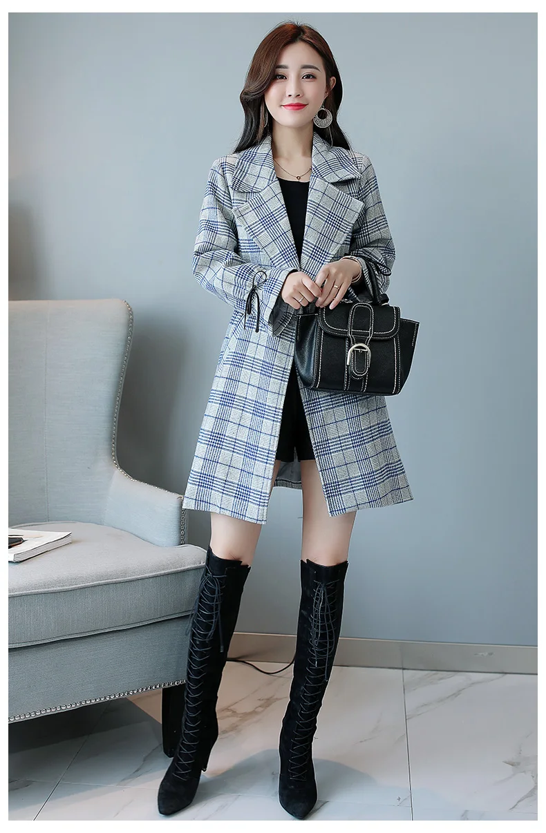 Plaid Trench Coat Women's Mid-length Autumn New Style WOMEN'S Dress Spring And Autumn Korean-style Slim Fit Elegant Fashion