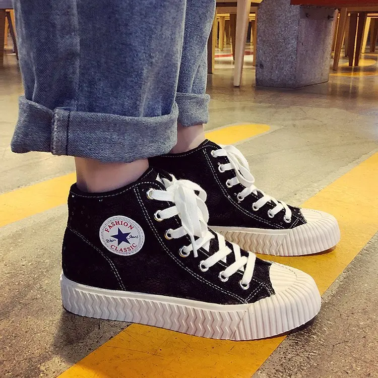 

Lace Mesh Breathable Summer New Style High Shoes Women's 2019 Sports Casual Students Daddy Online Celebrity Sneakers Gauze