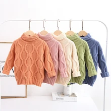 Детский свитер; пуловер для мальчиков и девочек; топы для малышей; однотонные свитера с высоким воротником; зимний теплый вязаный свитер; Топ для мальчиков и девочек