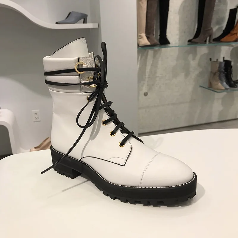 Botas Mujer/ г. Сапоги до середины икры черного и белого цвета женская обувь полусапожки на среднем каблуке с металлическим декором и шнуровкой спереди