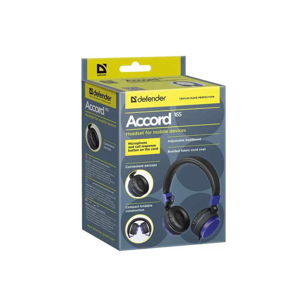 Гарнитура Defender Accord 165 черный+синий, кабель 1,2 м