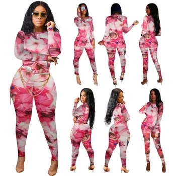 

Autumn Winter Women Two Piece Set Top and Pants Plus Size Tracksuit Sweatsuit Outfit Floral Print Sexy Sets
