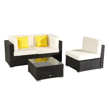 

4 Pieces Patio PE Wicker Rattan Corner Sofa Set Outdoor rattan sofa Corner Sofas Outdoor Indoor Furnitures Set Black