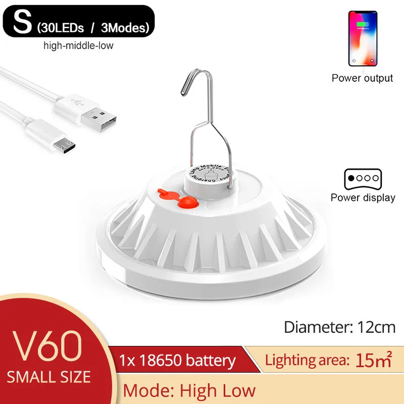 Lampe Solaire LED 30W 12V5V USB Camping Tente étanche Batterie Externe