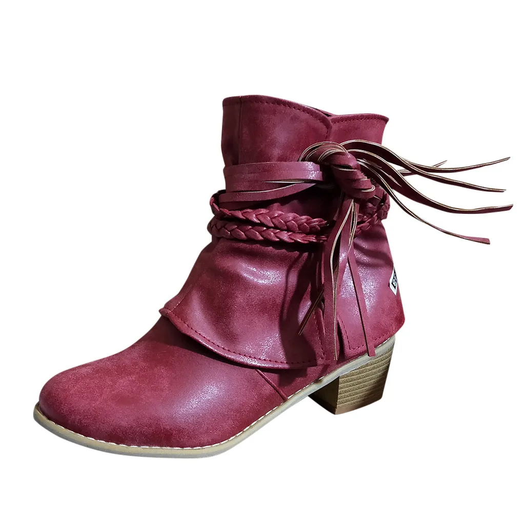 SAGACE Ladies Casual Vintage Roman Style Solid Color Lace Trim Knit Zipper Low Heel Booties Single Shoes | Спорт и развлечения