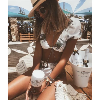 

Zkceenier High Waist Bikini Sexy Short Sleeve Peacock Feather Print Bikini Set Women Swimsuit Swimwear Bathing Suit Monokini