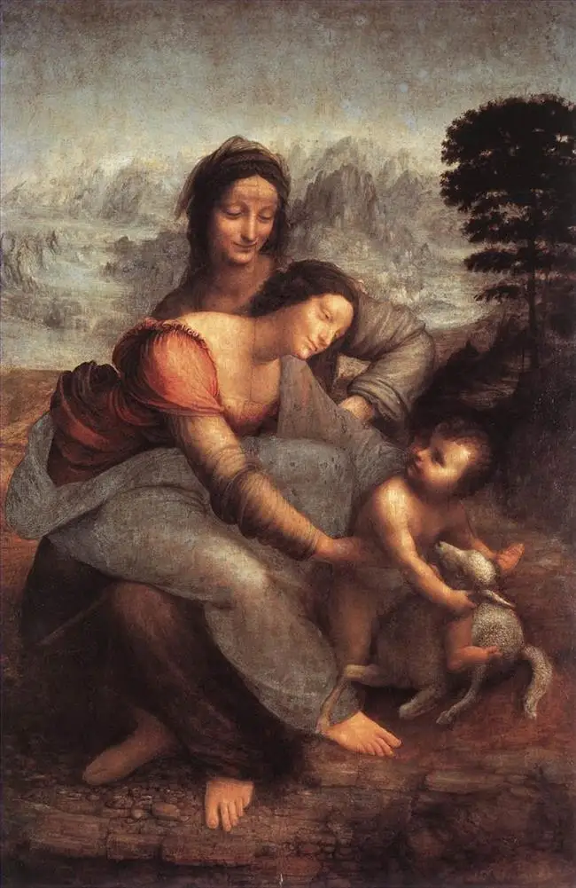 2 ручная роспись картины учителями колледжа-Мадонна с младенцем St Anne Leonardo da