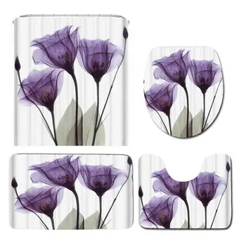 

Polyester Beautiful Durable Shower Curtain Set Toilet Seat Three-Piece Toilet Comfortable Waterproof Bath Mat