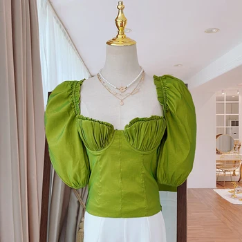 

HIGH STREET Summer Fashion 2020 Designer Blouse Women's Half Sleeve Square Collar Blouse Top