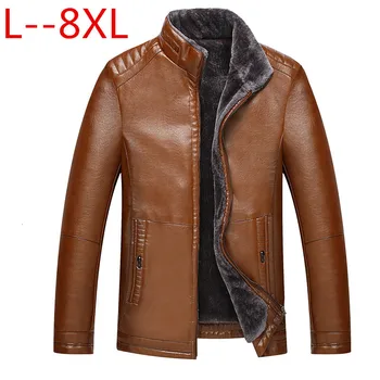 

Plus size 8XL 6XL HOT 2018 Winter Men New Leather jacket Business casual Velvet bigger sizes coat large size loose 5XL 4XL