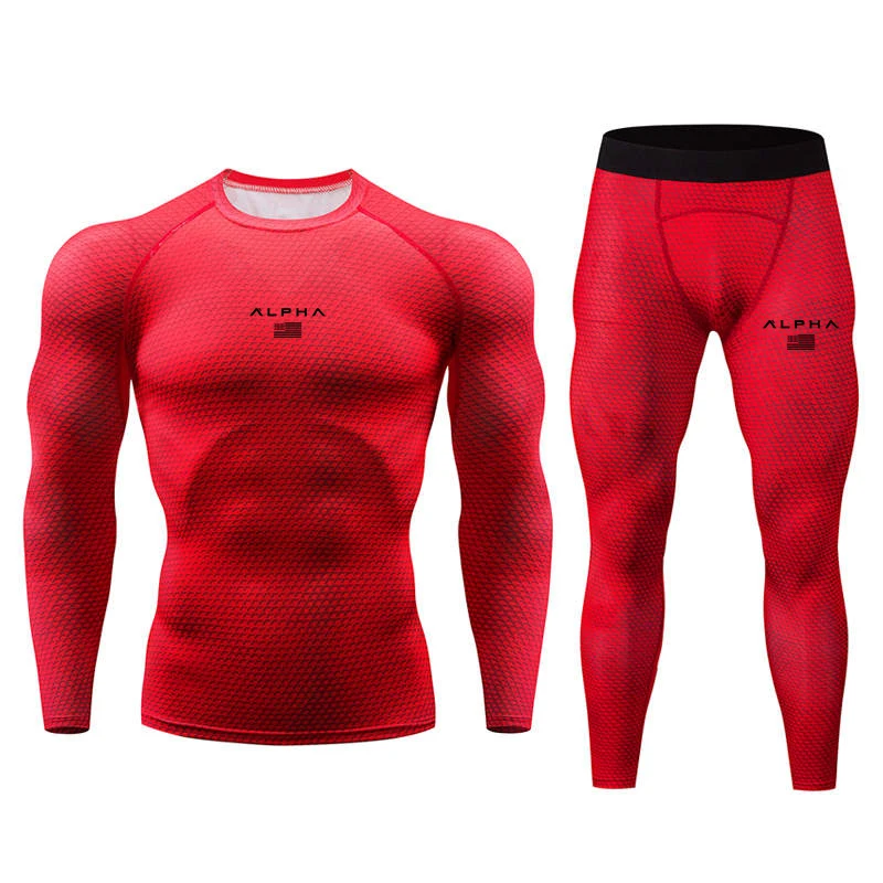 Men's Sports Compression Racing Set T-Shirt+ Pants- Skin Tights Fitness Long Sleeve Training Running Suits Clothing Yoga Wear - Цвет: picture color