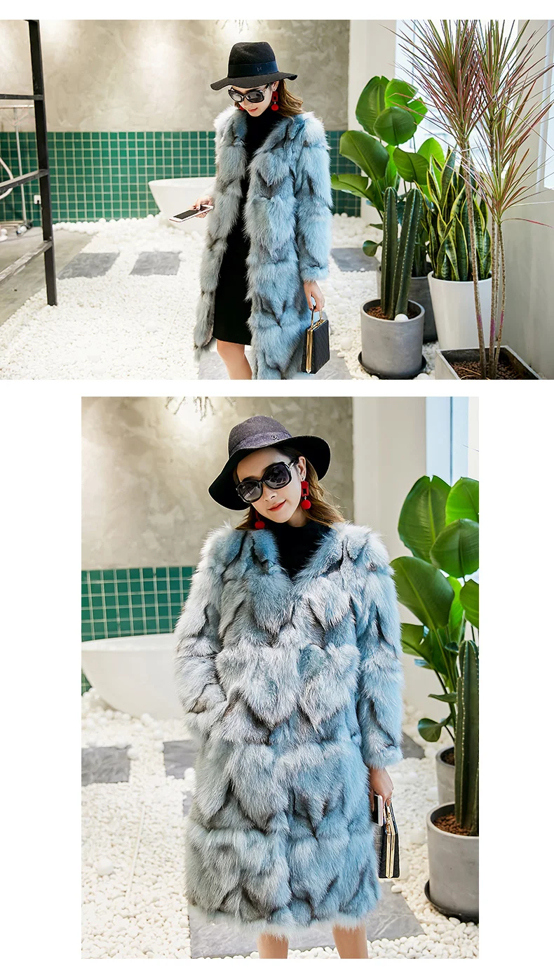 Perfect Free shiping new real genuine natural fox fur coat women fashion 90CM long jacket outwear custom any size 16