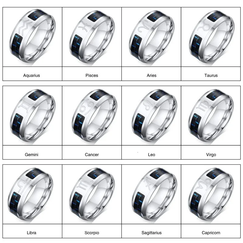 Vnox Мужские Винтажные Зодиак 12 созвездий кольцо из нержавеющей стали с голубым углеродным волокном, мужские Астрология Anel Alliance