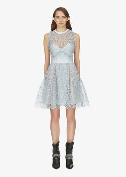 

Lace Embroidery Sleeveless Lu Back Hanging Neck Slim Fit Bitter Fleabane Dress 83105