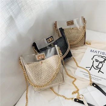

Ladies transparent jelly bag beach bag 2020 bucket bag chain messenger bag shoulder bag
