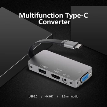 

USB2.0 Converter USB3.1 Type-C to HD VGA with Audio Jack for PC Laptop TV Projector Grey