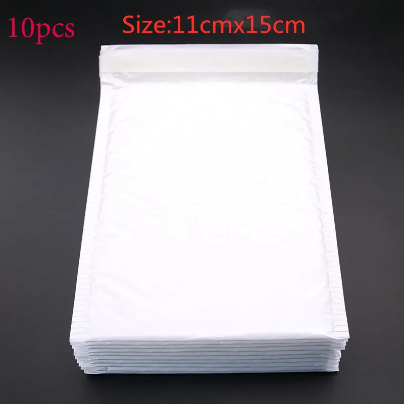 10 unids/lote 11cm x 15cm de espuma blanca sobre bolsas de sello de sobres acolchados sobres de envío con la burbuja de paquetes de envío
