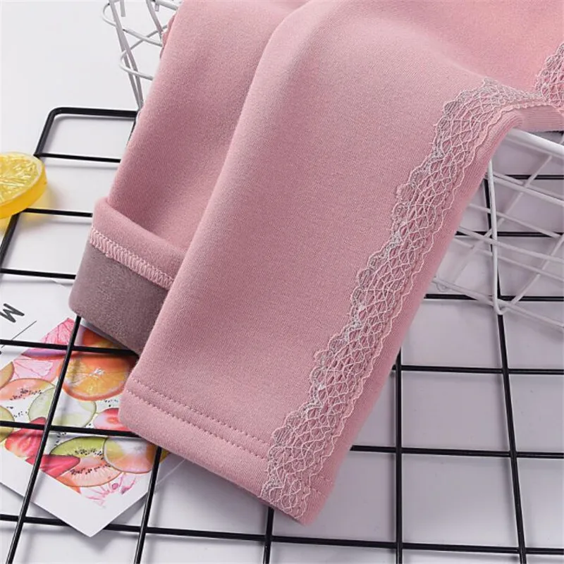 Girls Winter Pants Lacework Warm Leggings for Girls Casual All-match Autumn Children Legging Kids Trouser 3 4 5 6 7 8 9 Years - Цвет: Dark pink