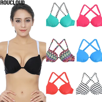 

Women Bikini Top Sexy Push Up Swim Bra Halter Solid Print Swimwear Sexy Girl Swimsuit Sport Top Beach Wear Bathing Suit T605