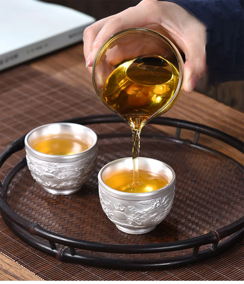 Чайная чаша 999 Серебристые керамические чайная чашка в китайском стиле чайный набор кунг-фу чайная чашка пуэр держатель посуда для напитков чайная посуда контейнер чашка кружки винного цвета Декор
