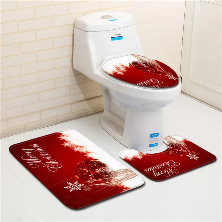 Free Shipping 3 pcs/Set Sparkle Red Bells Bath Mats Anti Slip Bathroom Set Tapete Banheiro Washable Toilet Rugs Alfombra Bano - Цвет: As Picture