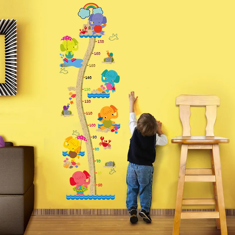 

Elephant Family Grow Up Wall Stickers Animals Zoos Height Ruler Measure for Children's Room Kids Room Nursery Party Decals