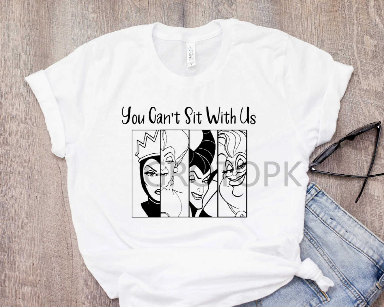 

2019 Funny You Can't Sit with Us T-shirt Villain Shirt Maleficent Evil Queen Graphic Tee Shirt Women Cool Tops Graphic Tees