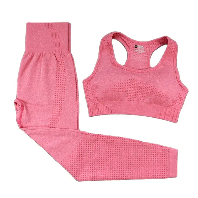 2/3/5PCS Women Sportswear Yoga Set Gym Clothing Tracksuit Long Sleeve Crop Top High Waist Seamless Leggings Fitness Sports Suits Bra watermelon red