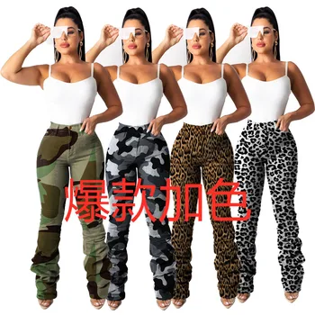 

Classic camouflage elastic pleated jeans women jeans