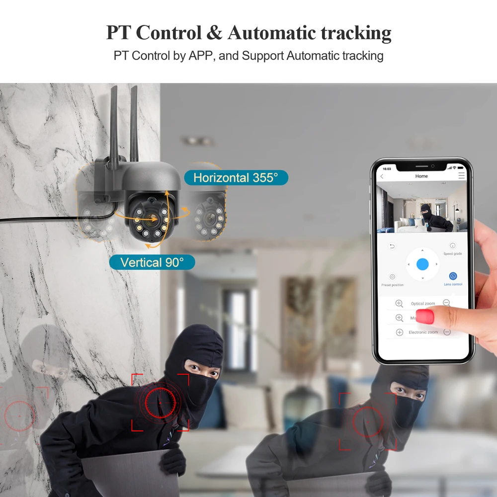 Techage 1080P 3MP Wireless IP Camera Security Wifi PTZ Camera Outdoor Two-way Audio Color Night Vision Auto Tracking CCTV Video