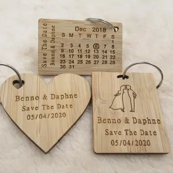 

Pretty Personalised Wedding Save The Date Keychains Favours Rustic Wooden Heart Souvenir Keyrings Invite Favors - Wedding shop