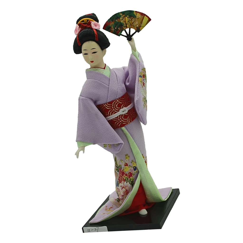 30cm Vintage Japanese Kimono Geisha Doll Female Model Figurine in Purple Clothes