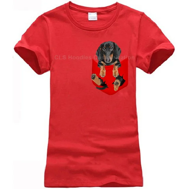 Women red Немецкая овчарка в кармане футболка любителей собак черный хлопок мужчины Сделано в США мультфильм футболка Мужская Унисекс Новая мода футболка - Цвет: Women red