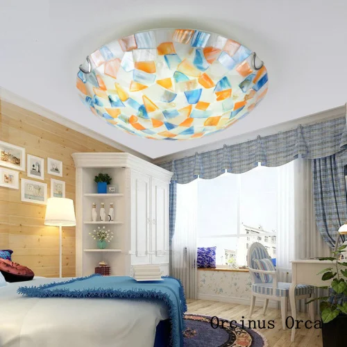 Средиземноморская романтическая потолочная лампа для балкона, спальни, детской комнаты, креативная сельская синяя круглая стеклянная Светодиодная потолочная лампа