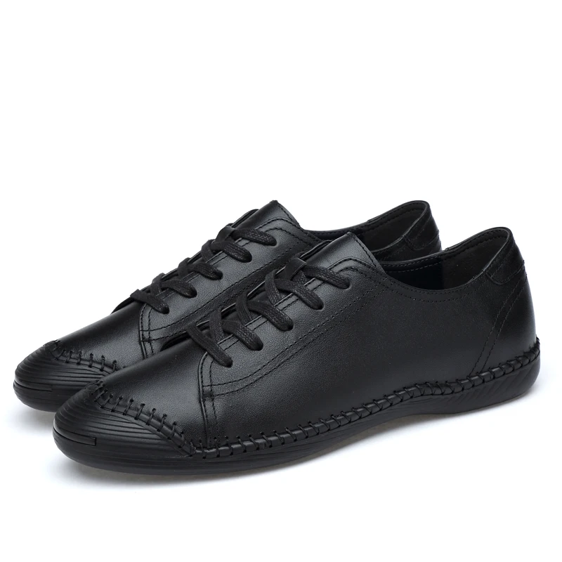 Men Genuine Leather Casual Shoes Lightweight soft walking driving shoes Brand Men Flats Shoes Men outdoor sneaker*9818 - Цвет: Черный