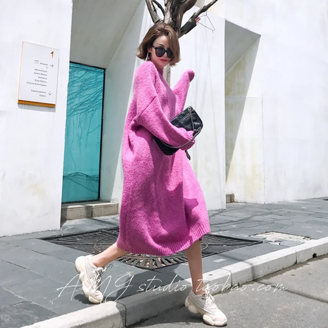 Thick Winter Women'S Dress 2021 Fall Sweater Women Dress Long Sleeve  Knitted Dresses Maxi Vintage Oversize Dresses Knitting 1