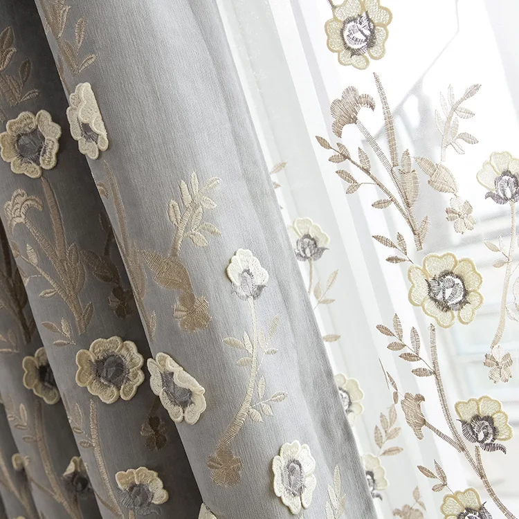 

Modern Simple Cashmere Relief Curtains Embroidery Relief Shading Curtains for Living Dining Room Bedroom Blackout Curtains